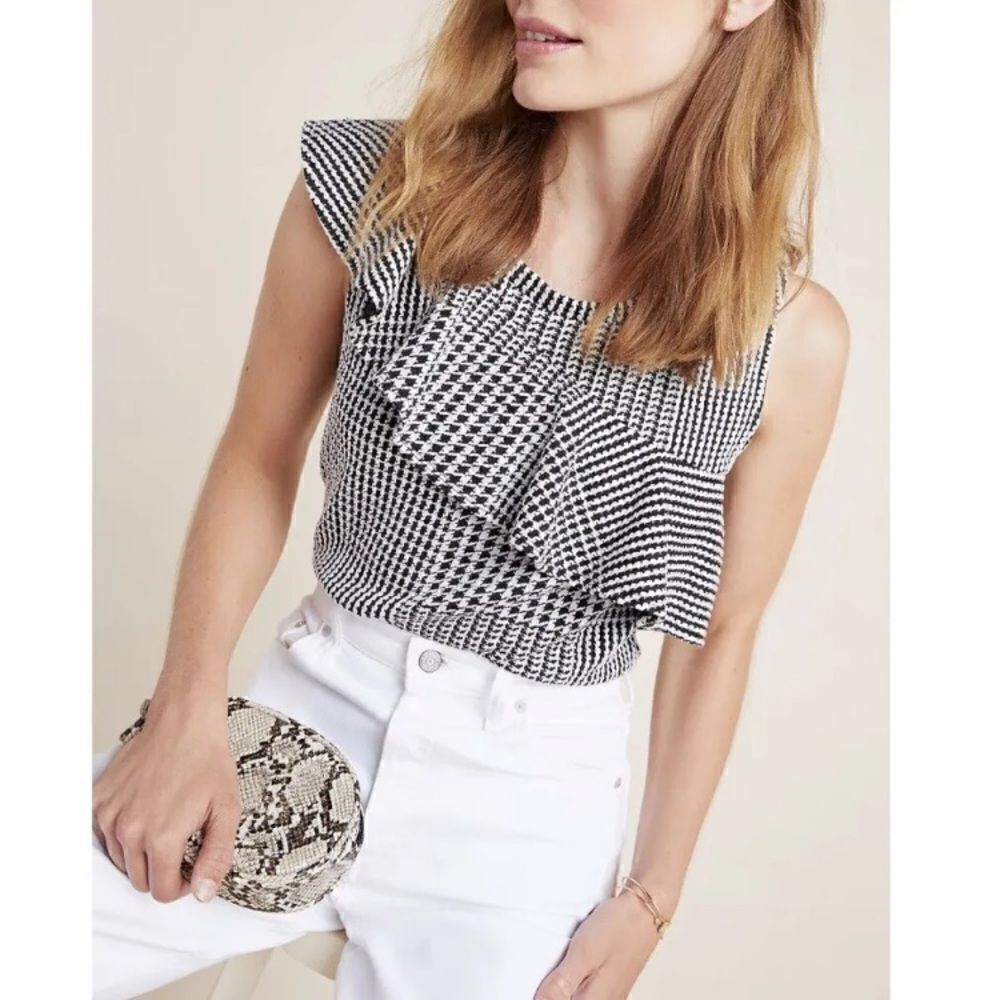 Anthropologie Dolan Callan Ruffled Houndstooth Top